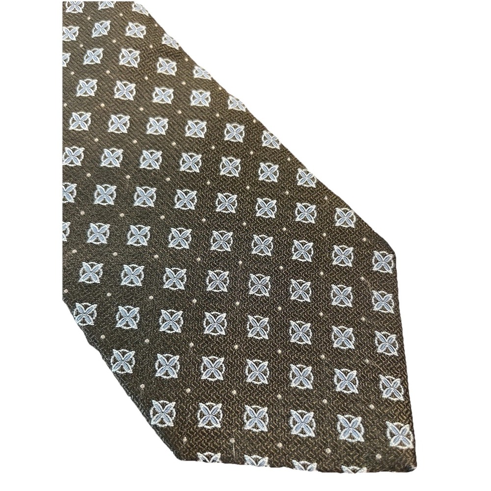 Brooks Brothers Makers Silk USA Made Tie Green Blue Floral Geometric 59" x 3.5"
